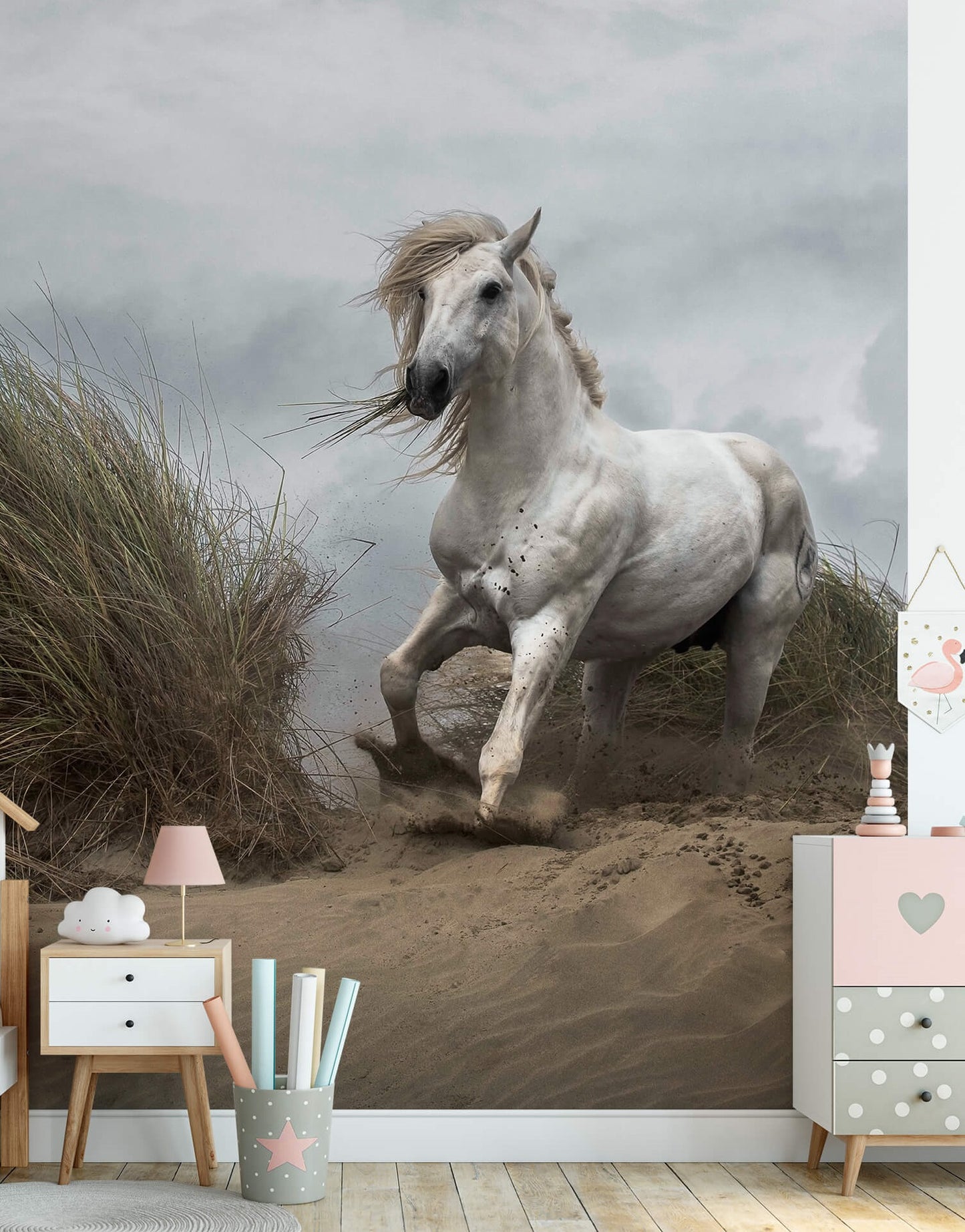 White Wild Horse Animal Wallpaper Mural (W x H) 384 cm x 260 cm (151" x 102")