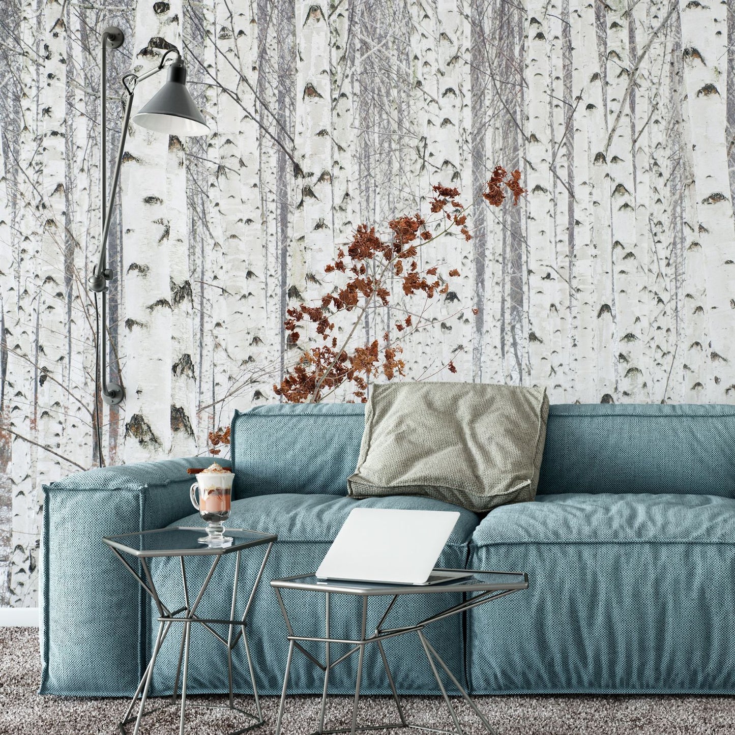 White Birch Forest Nature Wallpaper Mural (W x H) 384 cm x 260 cm (151" x 102")