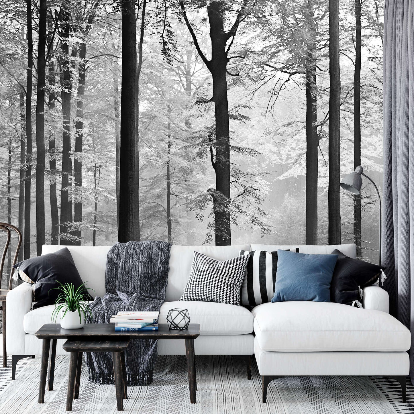 Avalon Black and White Trees Nature Wallpaper Mural (W x H) 384 cm x 260 cm (151" x 102")