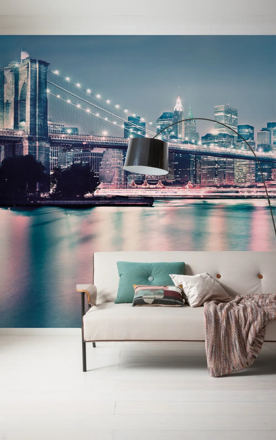 Brooklyn Bridge Neon Lights Photo Wallpaper