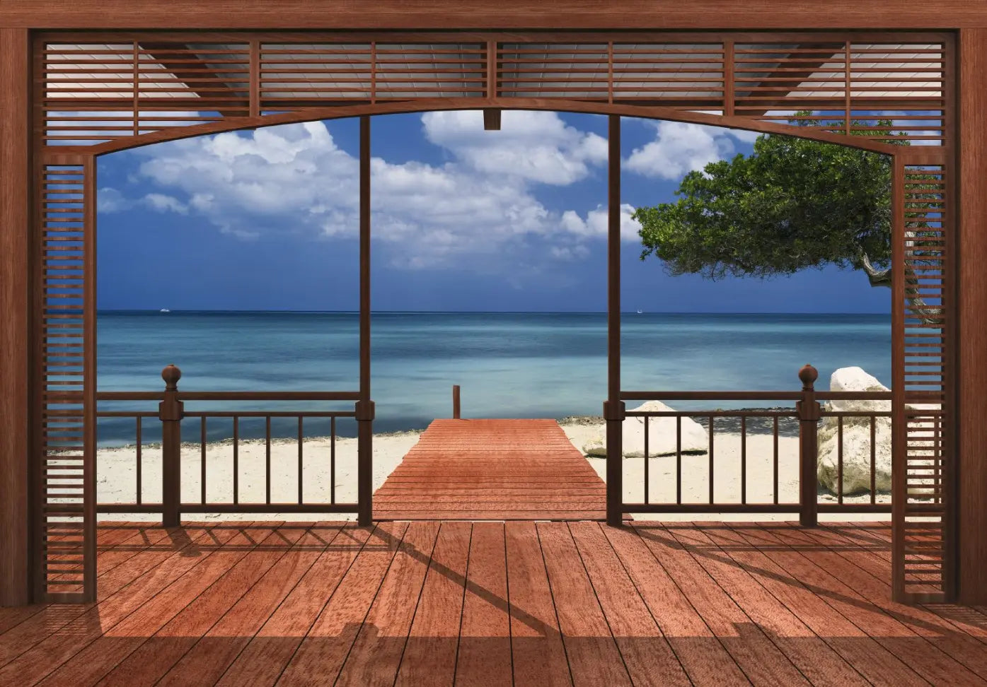 Beach and Sea View from Villa Paradise Living Room Photo Wallpaper