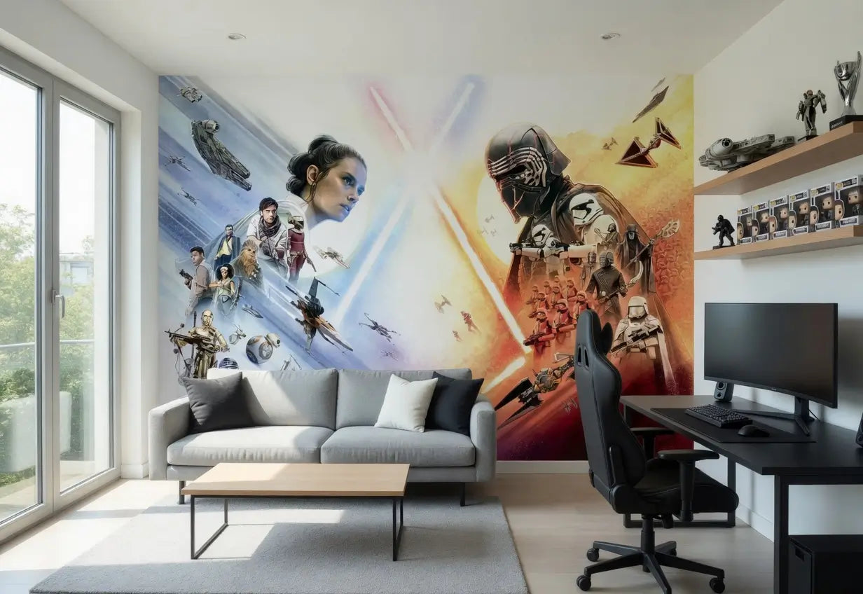 Star Wars EP9 Collage White Photo Wallpaper (W x H) 368cm x 254cm (144" x 100")