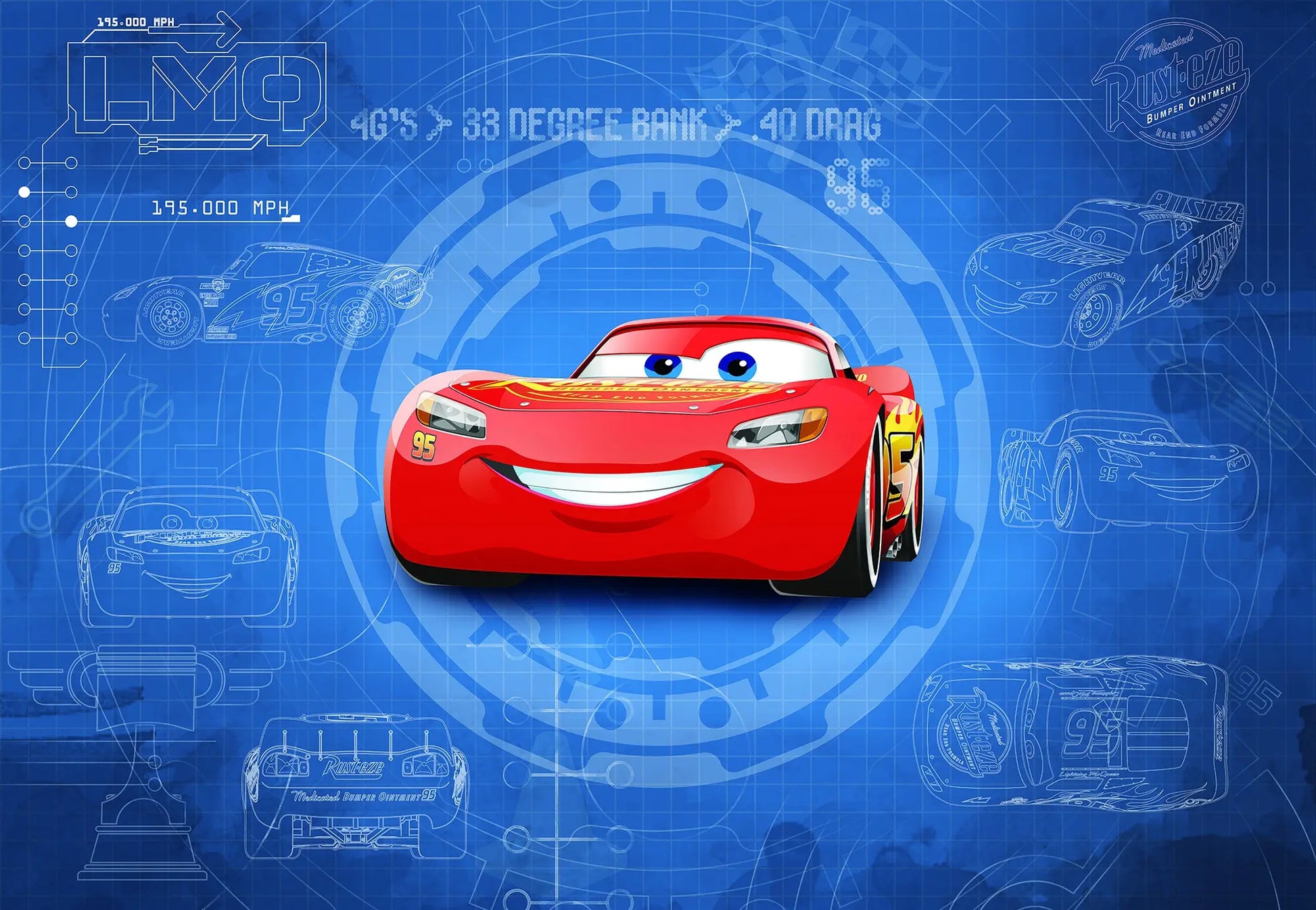Disney Cars Lightning Mcqueen Blue Kids Bedroom Photo Wallpaper