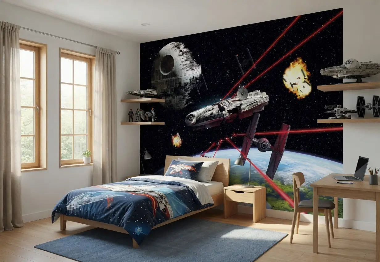 Star Wars Millennium Falcon Fight Photo Wallpaper (W x H) 368cm x 254cm (144" x 100")