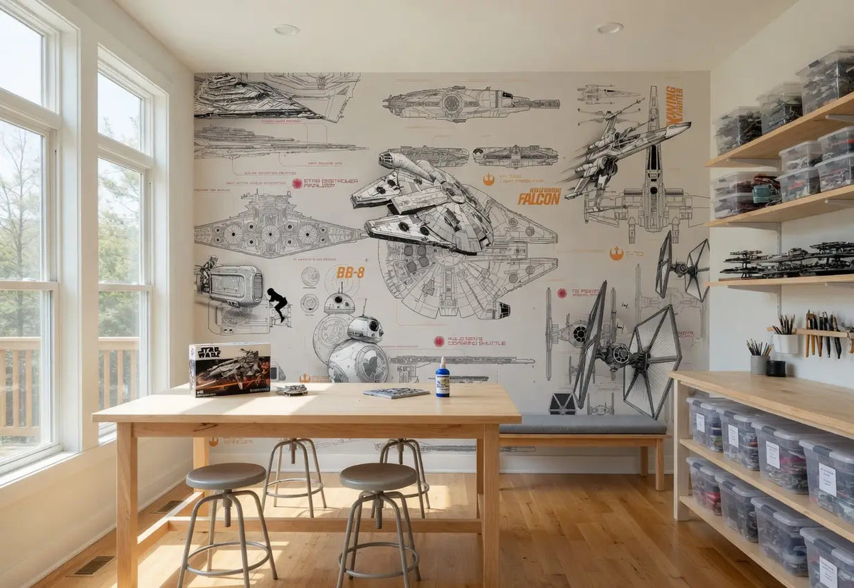 Star Wars Starships Beige Technical Plan Photo Wallpaper (W x H) 368cm x 254cm (144" x 100")