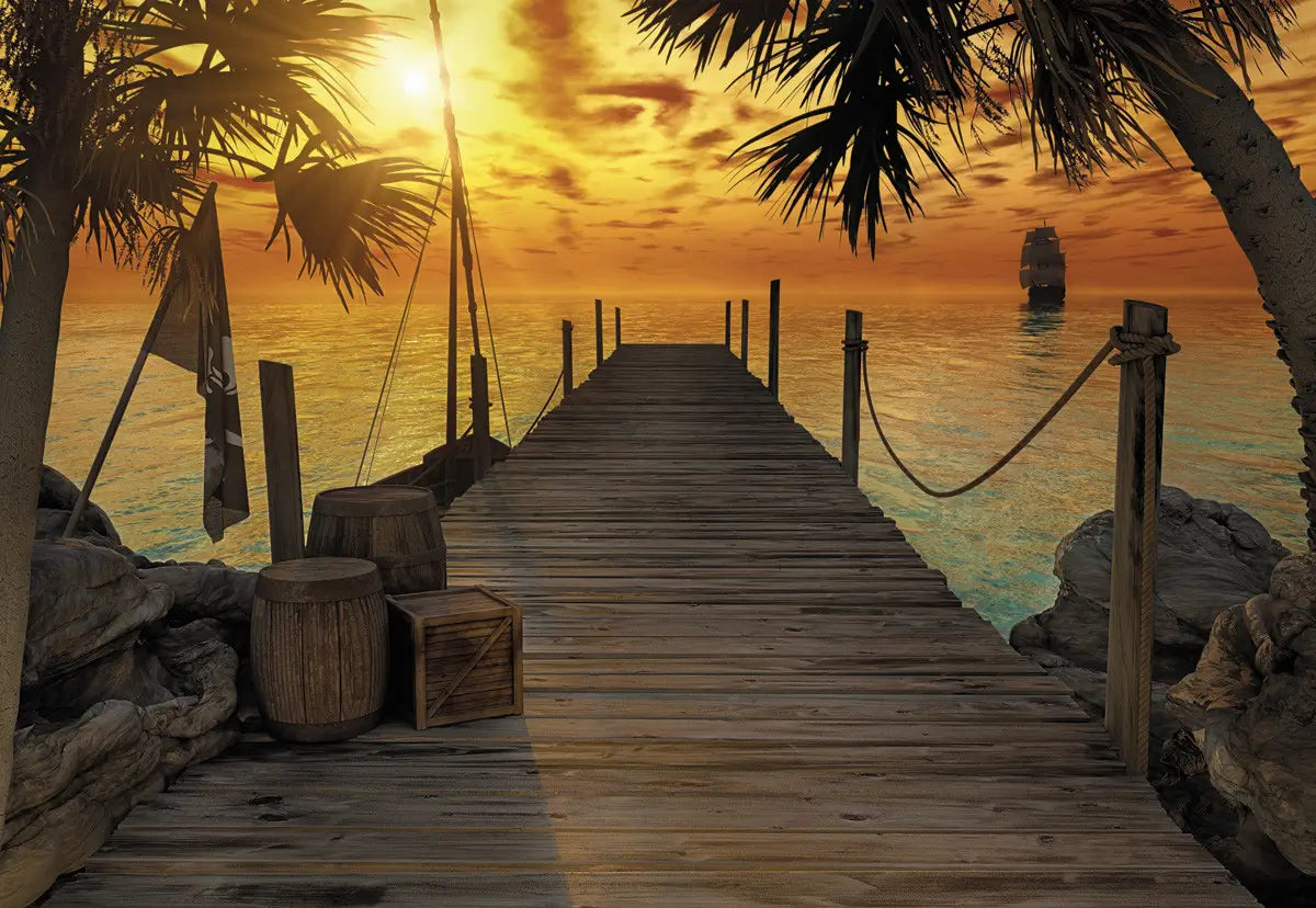 Tropical Pirate Island Ocean View from the Pier Photo Wallpaper