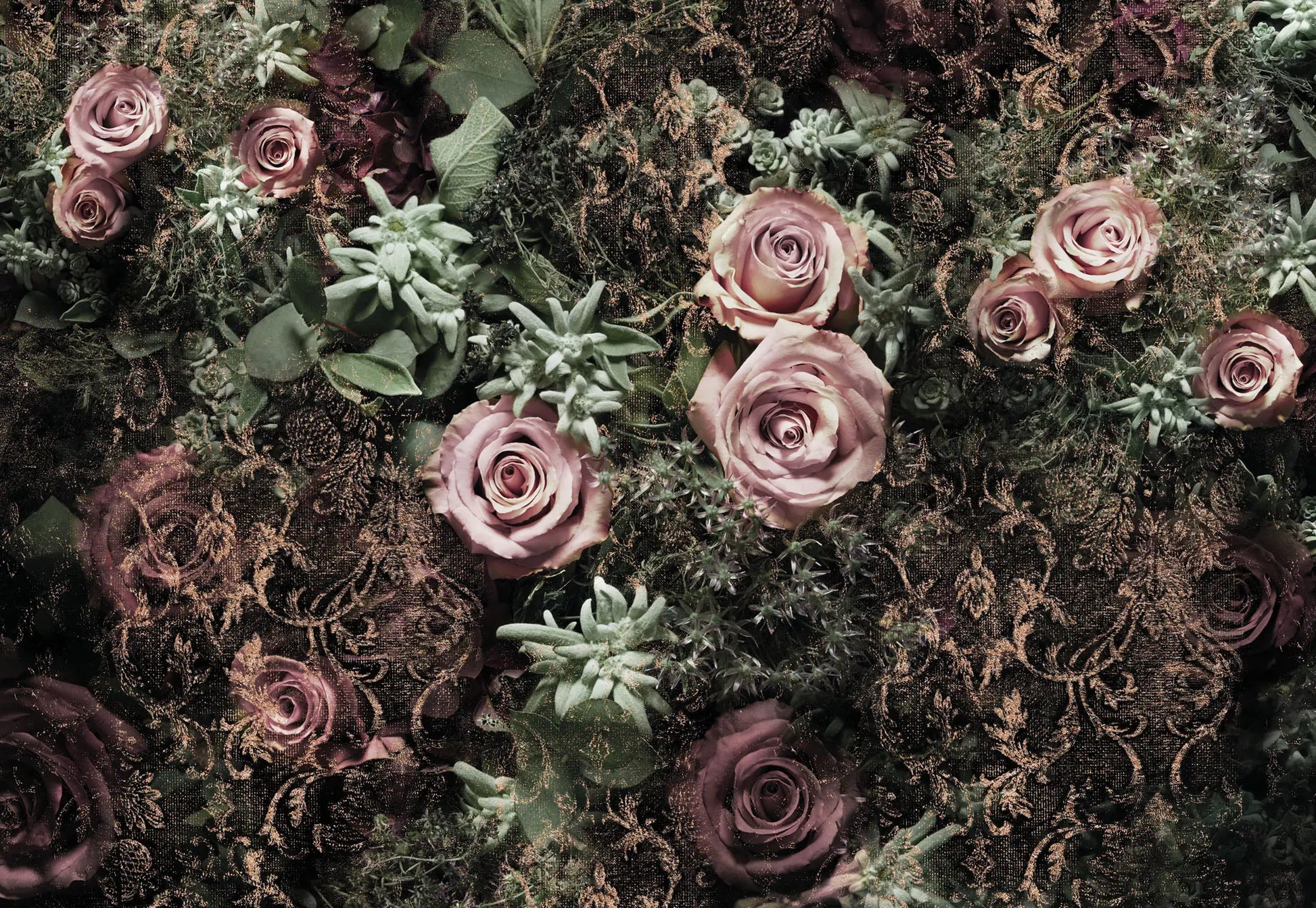Dark Green Pink and Velvet Floral Photo Wallpaper
