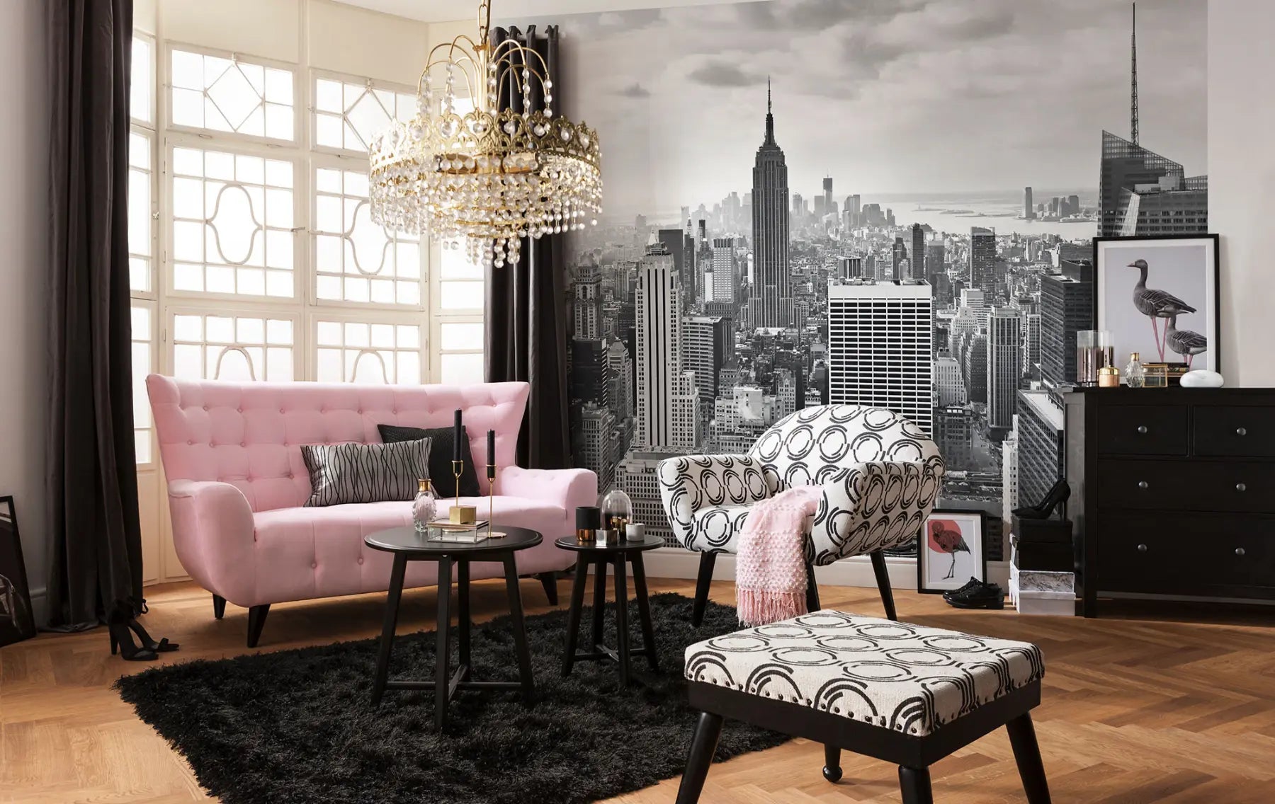 New York Black and White Skyline Bedroom Photo Wallpaper