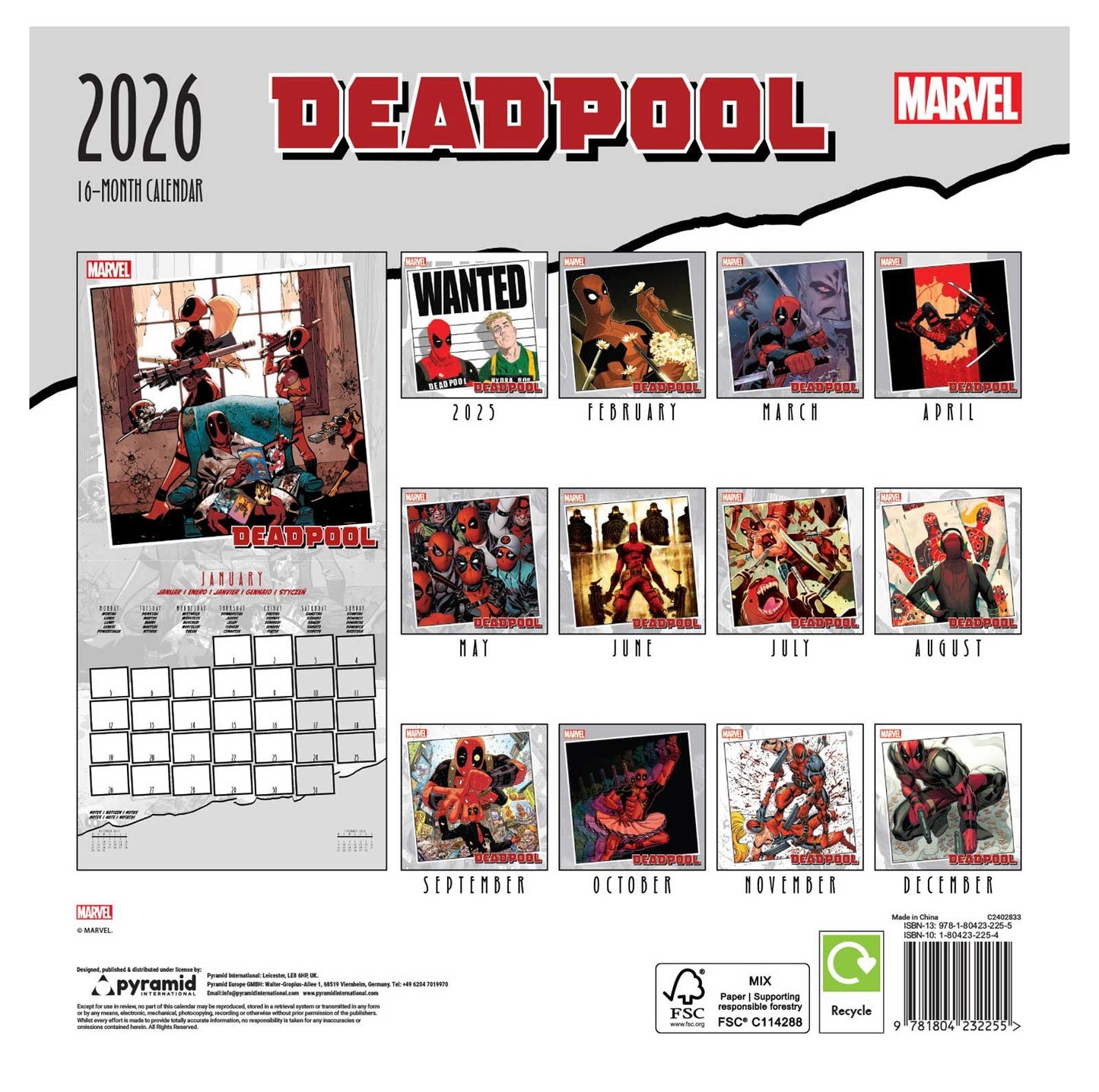 Marvel Deadpool BREAKOUT 2026 SQUARE Calendar 30 x 30 cm | 11,8 x 11,8 in
