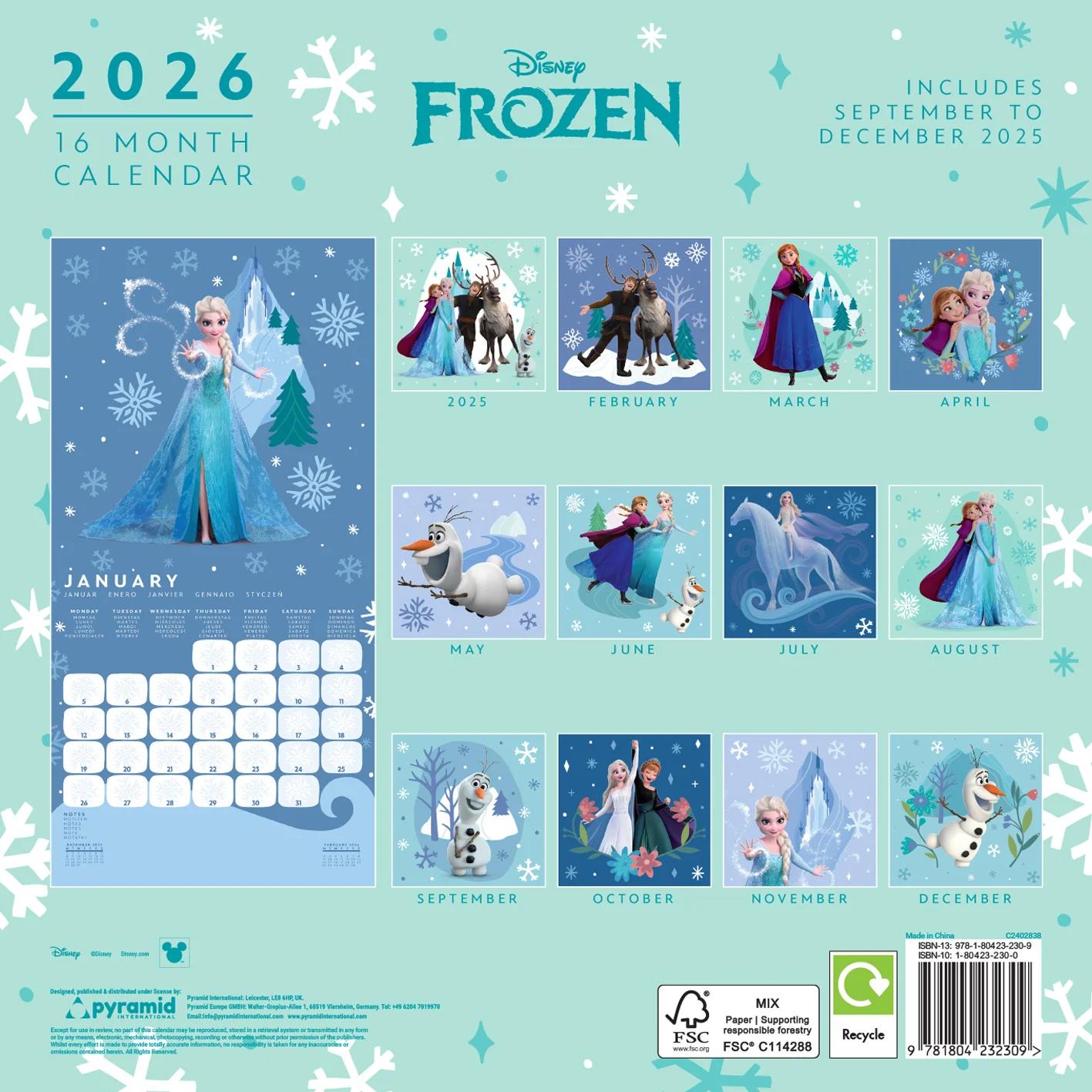 Disney Frozen IDYLLIC WONDER 2026 SQUARE Mint Calendar 30 x 30 cm | 11,8 x 11,8 in