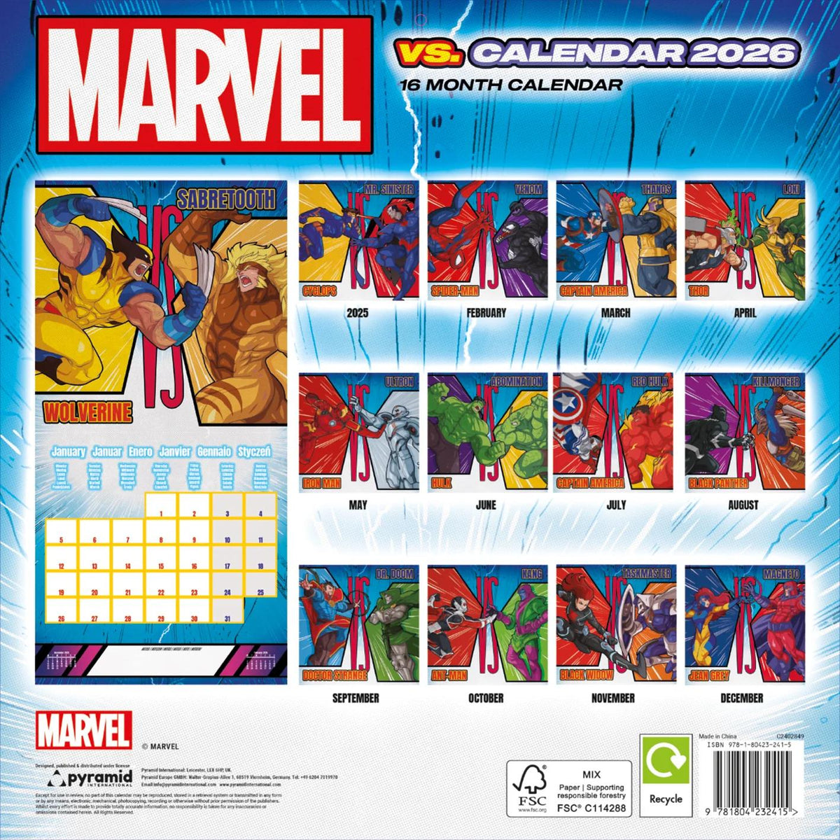 Marvel Characters 2026 SQUARE Calendar 30 x 30 cm | 11,8 x 11,8 in