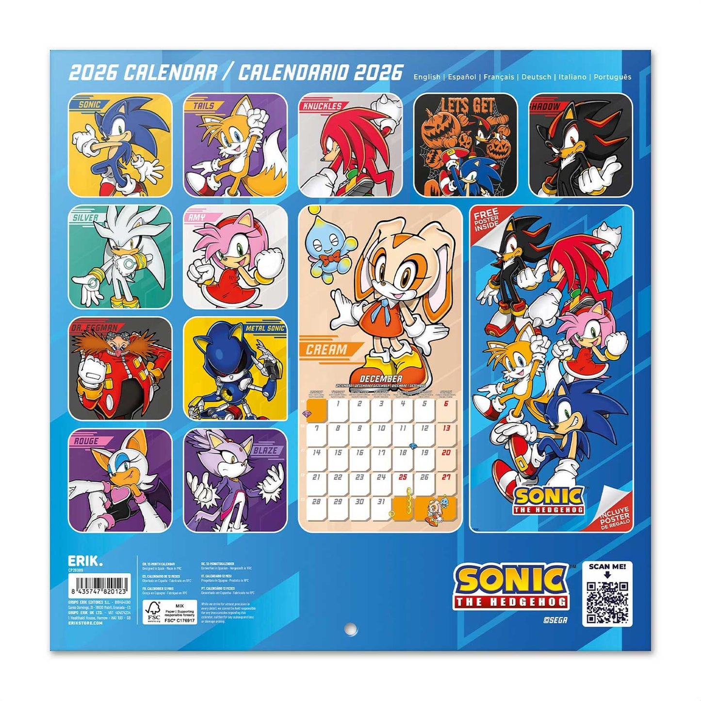 Sonic The Hedgehog Wall Calendar 30x30cm Kids Gamer Calendar 30 x 30 cm | 11,8 x 11,8 in