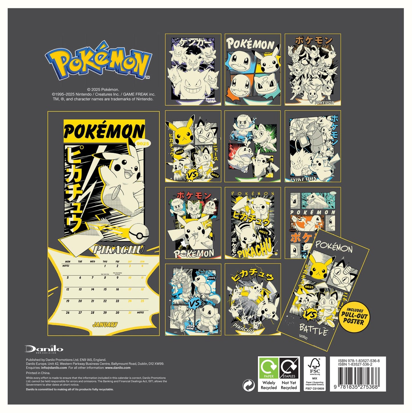 Pokemon Mini Calendar 18x18 cm Pikachu Calendar 18 x 18 cm