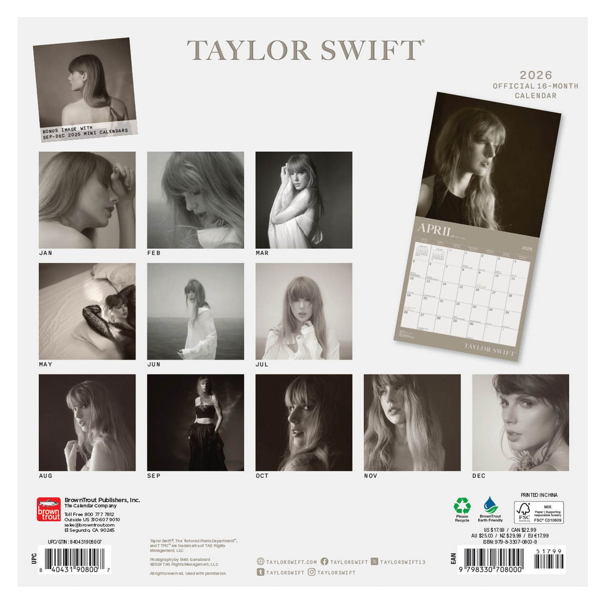Taylor Swift Wall Calendar 30x30cm Pop Singer Calendar 30 x 30 cm | 11,8 x 11,8 in