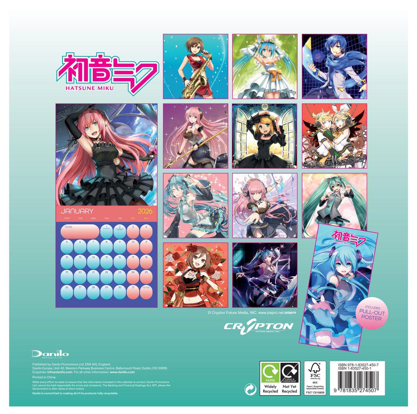 Hatsune Miku Wall Calendar 30x30cm Manga Anime Calendar 30 x 30 cm | 11,8 x 11,8 in