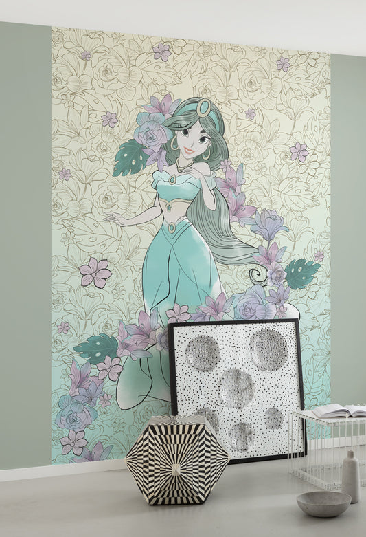 Disney Jasmin Pale Flowers Bedroom Children Non-woven photo wallpaper 200 cm x 280 cm | 79" x 110"