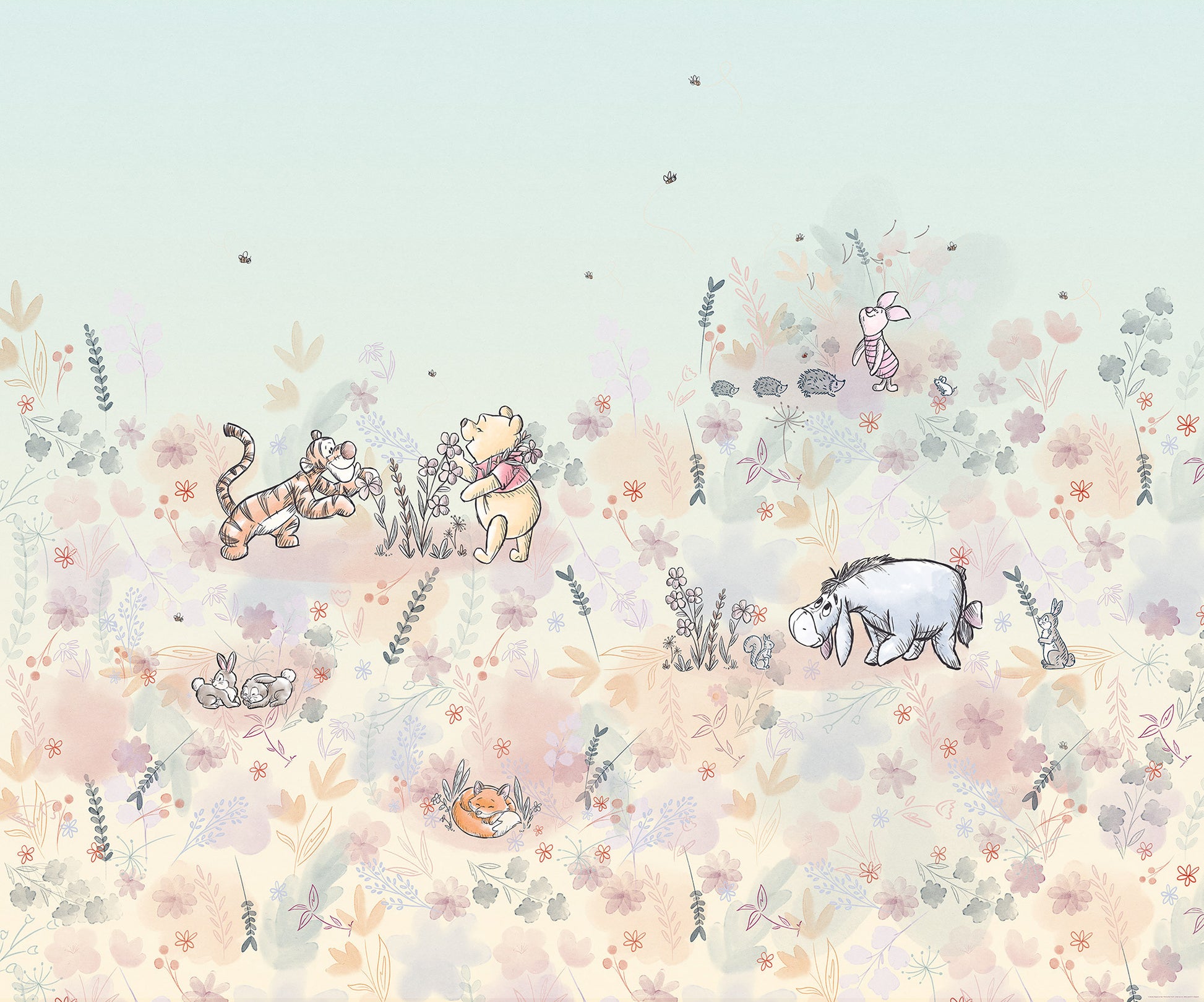 Disney Winnie the Pooh Flowerfield Baby Non-woven photo wall