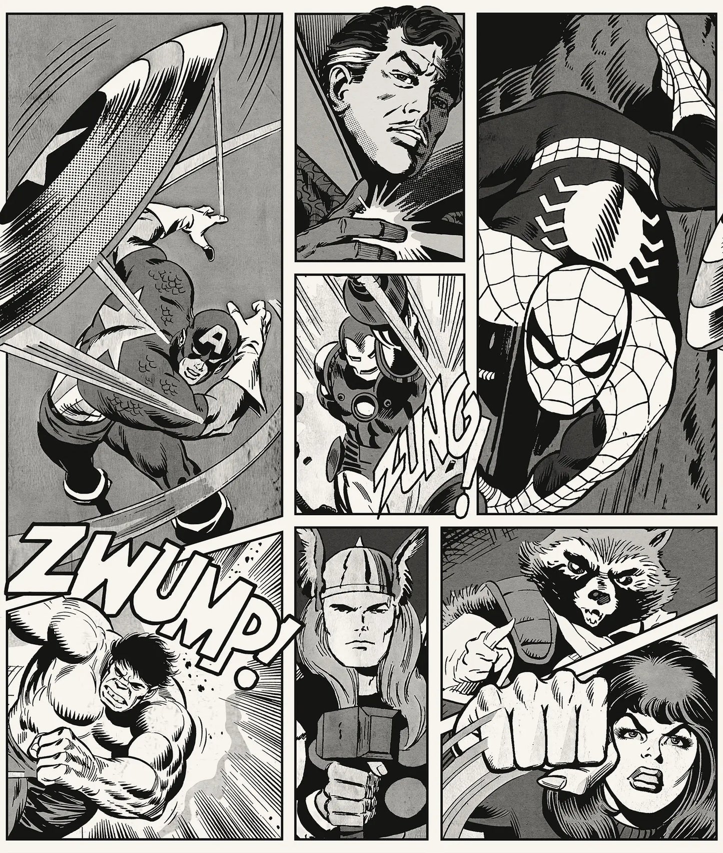 Comic book panel sequence featuring superhero characters in action.