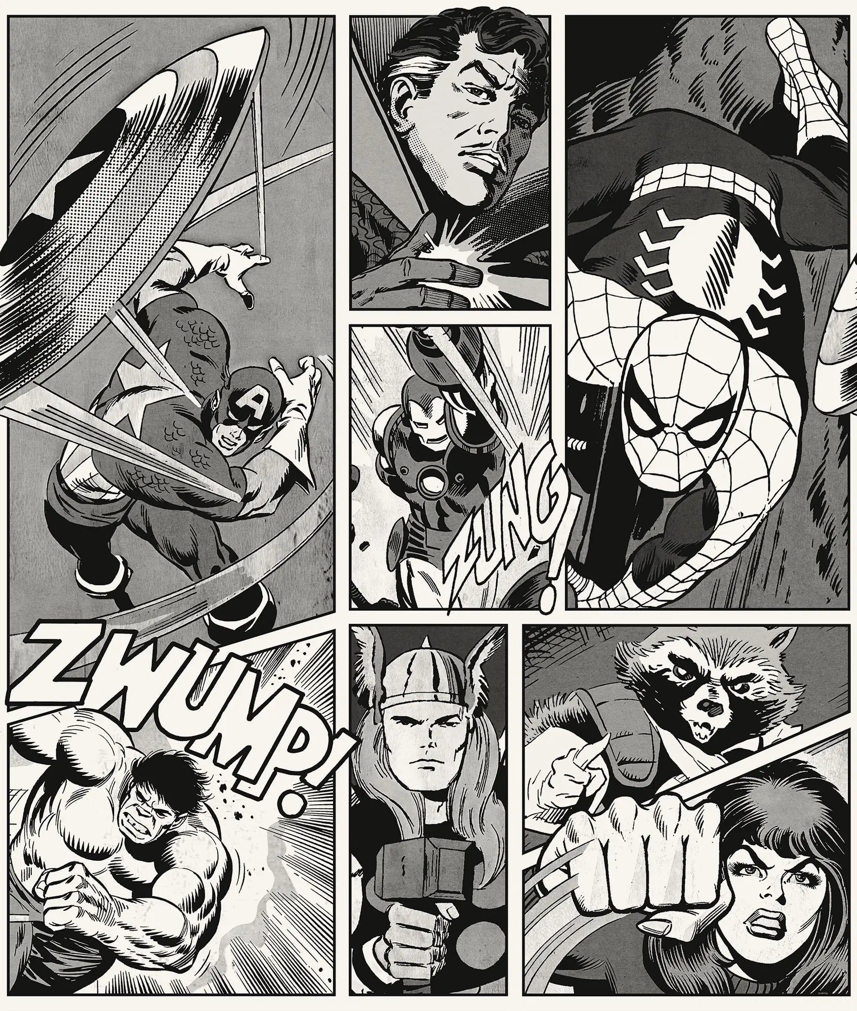 Comic book panel sequence featuring superhero characters in action.