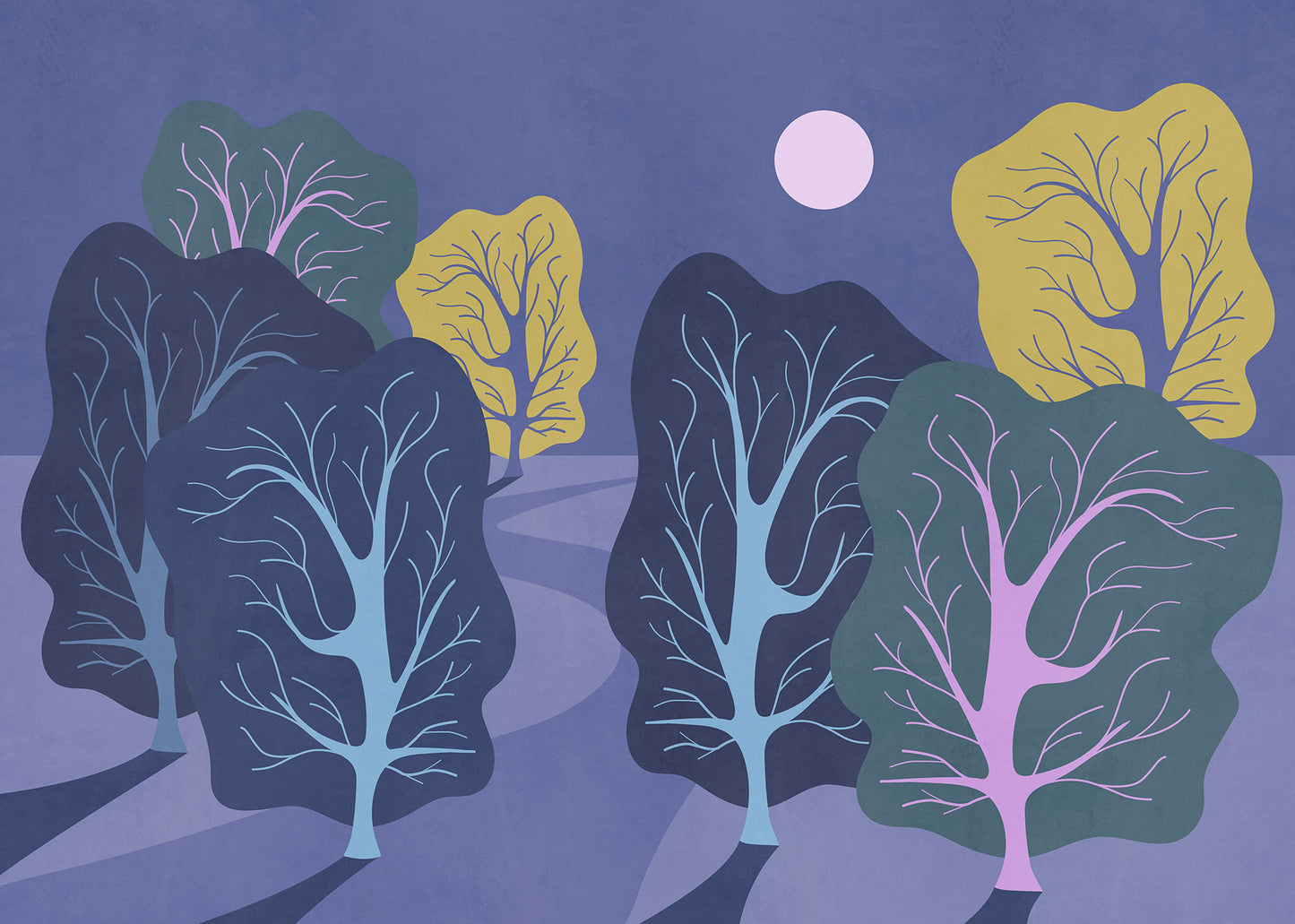 Blue Painted Forest Childrens Bedroom Botanical Non-woven photo wallpaper  350 cm x 250 cm | 137" x 98"