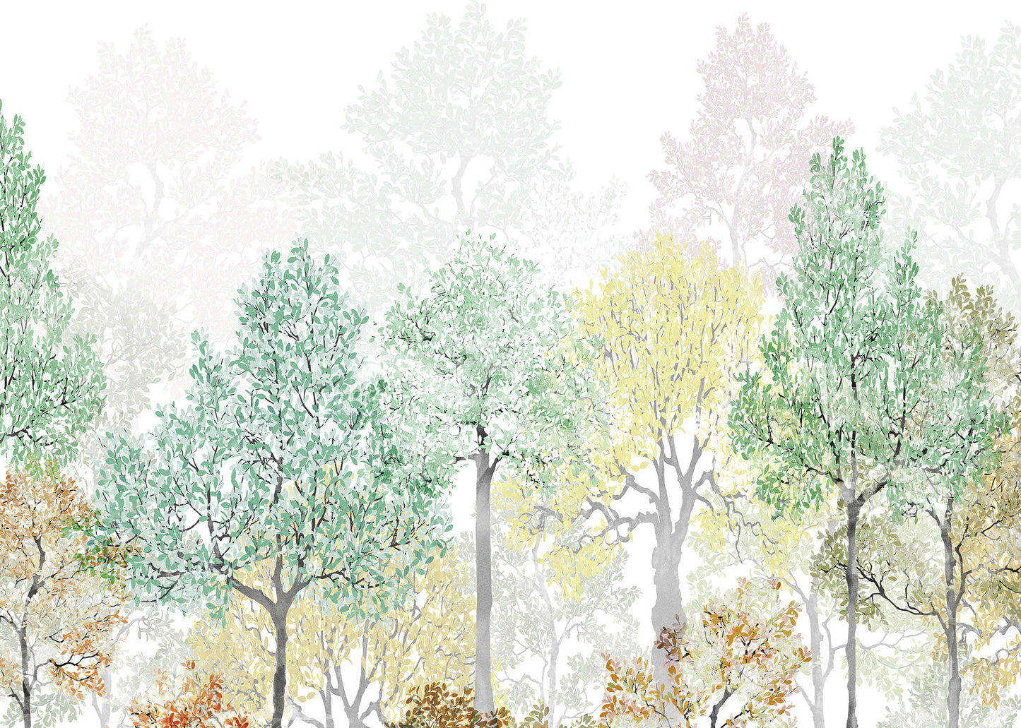 Bright Rainbow Painted Trees Botanical Non-woven photo wallpaper  350 cm x 250 cm | 137" x 98"