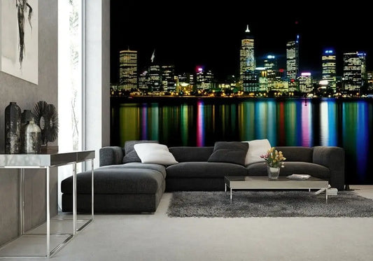 City Perth at night Australia Neon Photo Wallpaper
