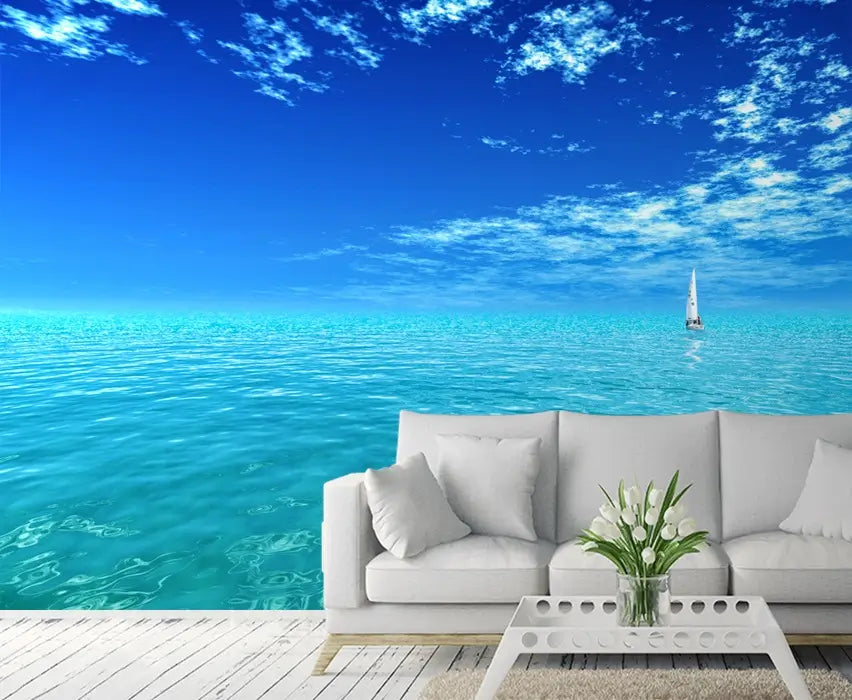 Sailing Blue Ocean Living Room Photo Wallpaper