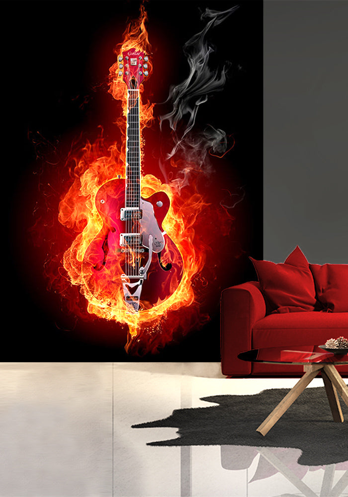 Burning red guitar Photo Wallpaper