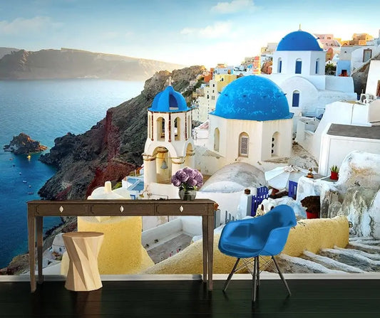 Santorini in Greece seacoast Photo Wallpaper