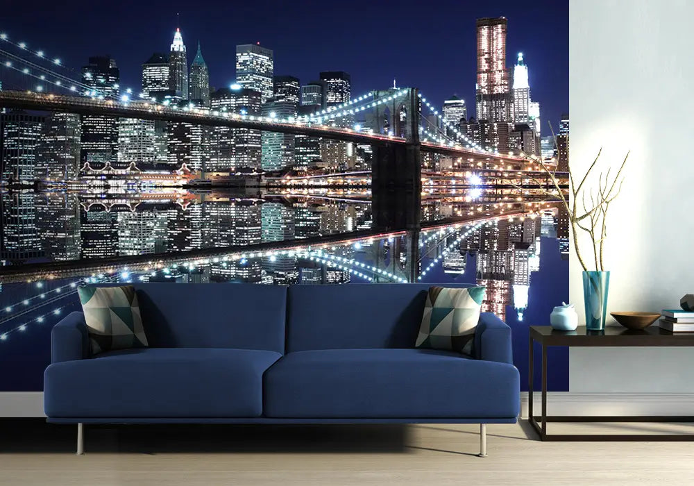 New York Brooklyn Bridge Night Lights Photo Wallpapers