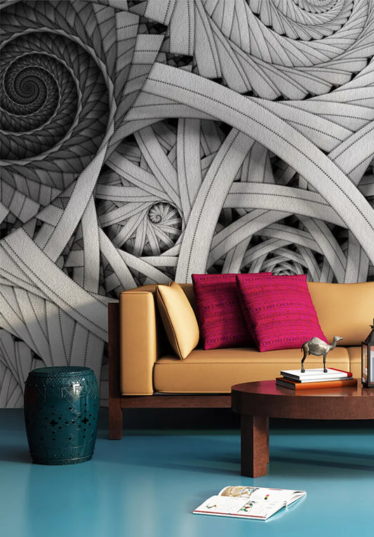 Grey Spirals Art Living Room Photo Wallpaper (W x H) 254cm x 183cm (100" x 72")