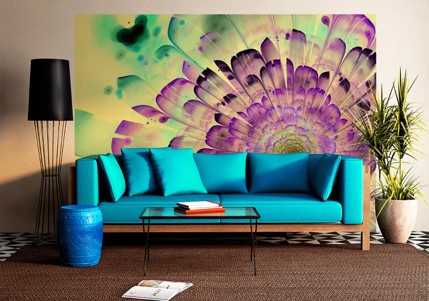 Floral Purple and Green Abstract Photo Wallpapers