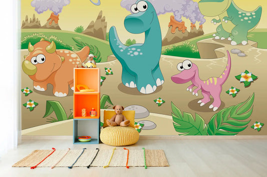 Cartoon Dinosaurs Nursery Photo Wallpaper