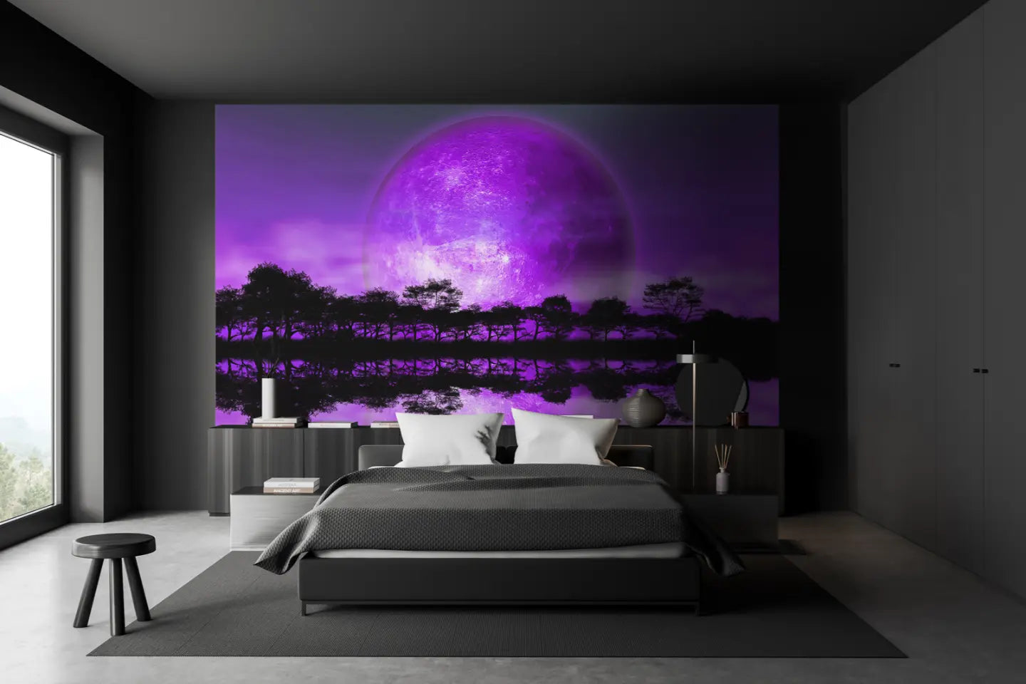 Rising Moon over Alien Planet Purple Photo Wallpapers