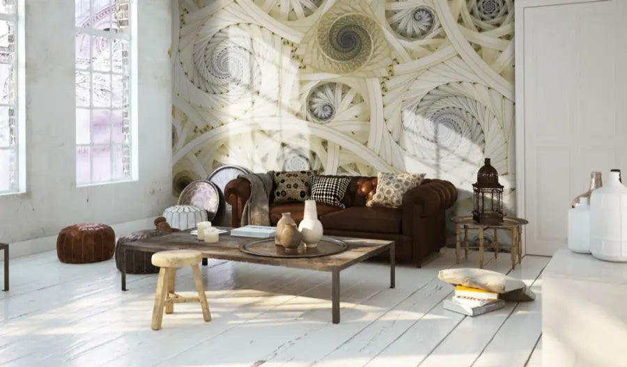 Spiral Art Bedroom Yellow Photo Decorative Wallpaper