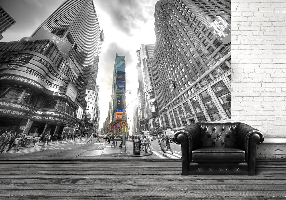 New York Times Square Living Room Grey Photo Wallpaper