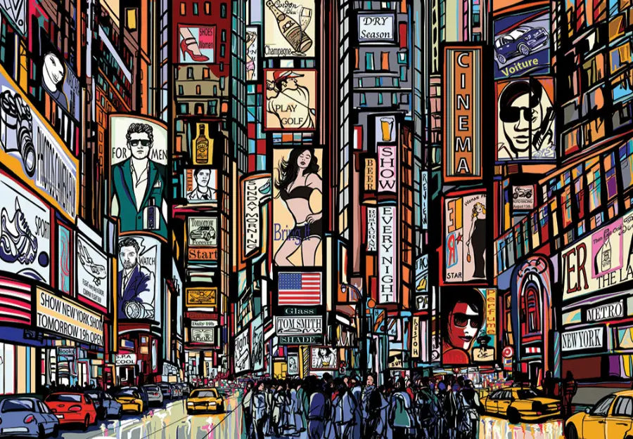 New York Streets Cartoon Design Photo Wallpaper