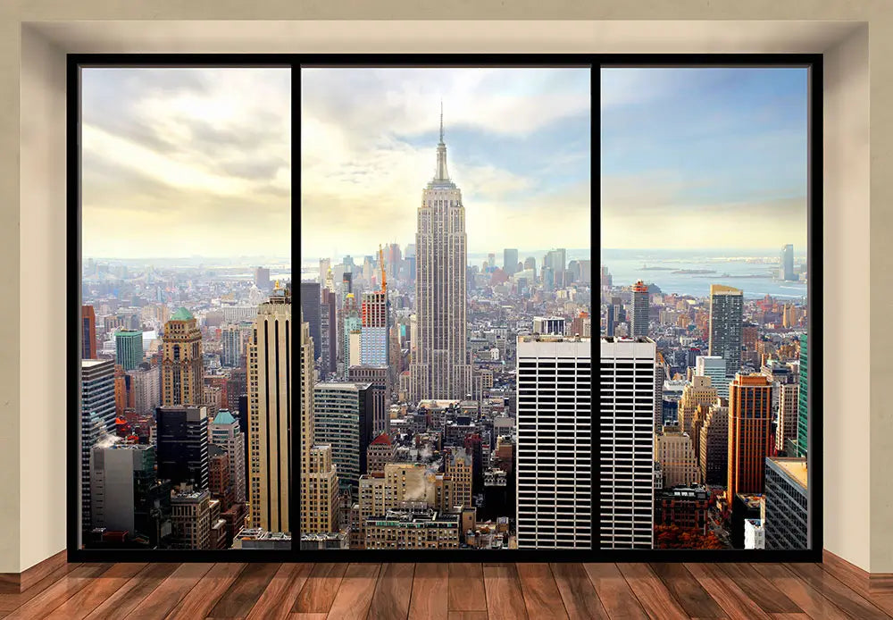 New York Skyline Penthouse Window Photo Wallpaper