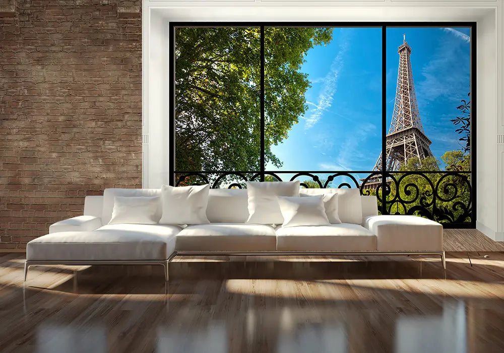 Eiffel Tower view from Balcony Photo Wallpaper (W x H) 366cm x 254cm (143" x 100")