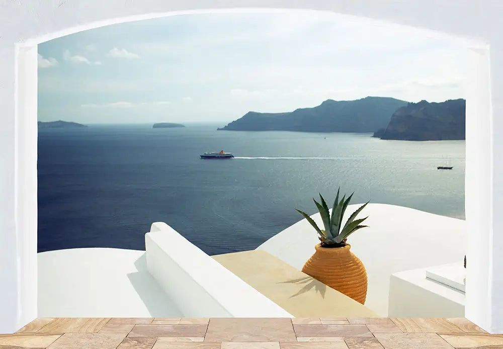 Santorini Sea view from Balcony Photo Wallpapers