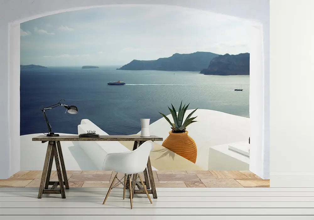 Santorini Sea view from Balcony Photo Wallpaper