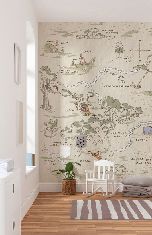 Disney Winnie The Pooh characters Map Non-Woven Wallpaper Mural