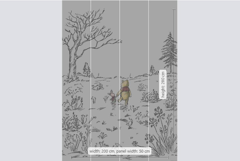 Disney Winnie Pooh and Piglet walk white forest Non-Woven Wallpaper Mural