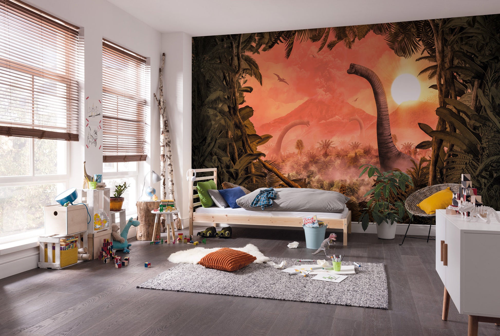 Brachiosaurus Dinosaurs Giant Bedroom Size Orange Non-woven photo wallpaper