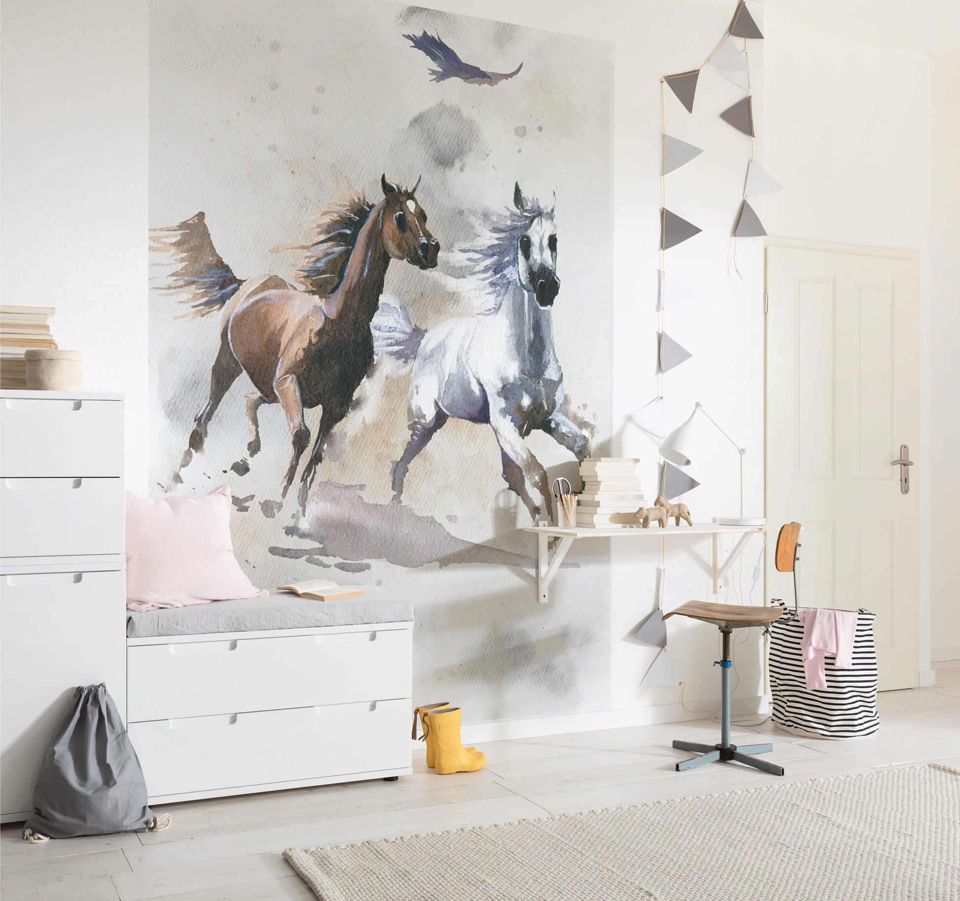 Wild Ride Brown and White Horses Non-woven photo wallpaper