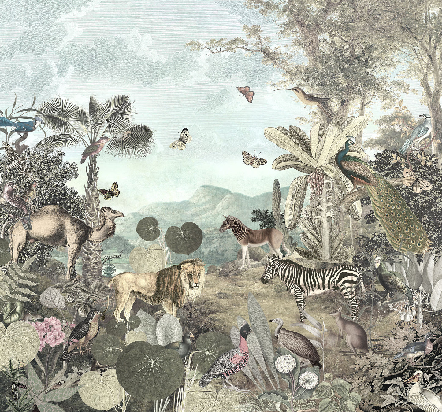 Peace and Harmony Jungle Animals Botanical Non-woven photo wallpaper 300 cm x 280 cm | 118" x 110"