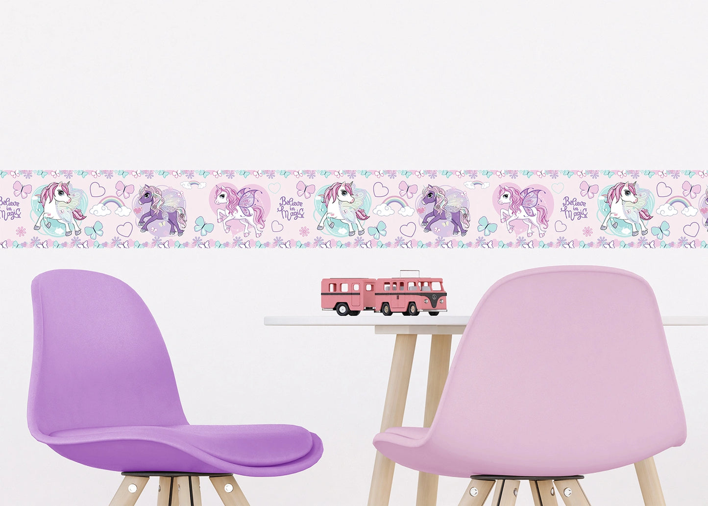 Unicorn Girl Bedroom Self-Adhesive Wallpaper Wall Border Roll (H x W) 0.138m x 5m