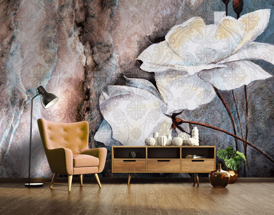 Abstract Floral Composition White Non-woven Photo Wallpaper