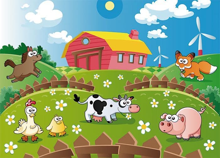 Cartoon Farm Animals Pig Caw Chicken Photo Wallpaper Nice Wall