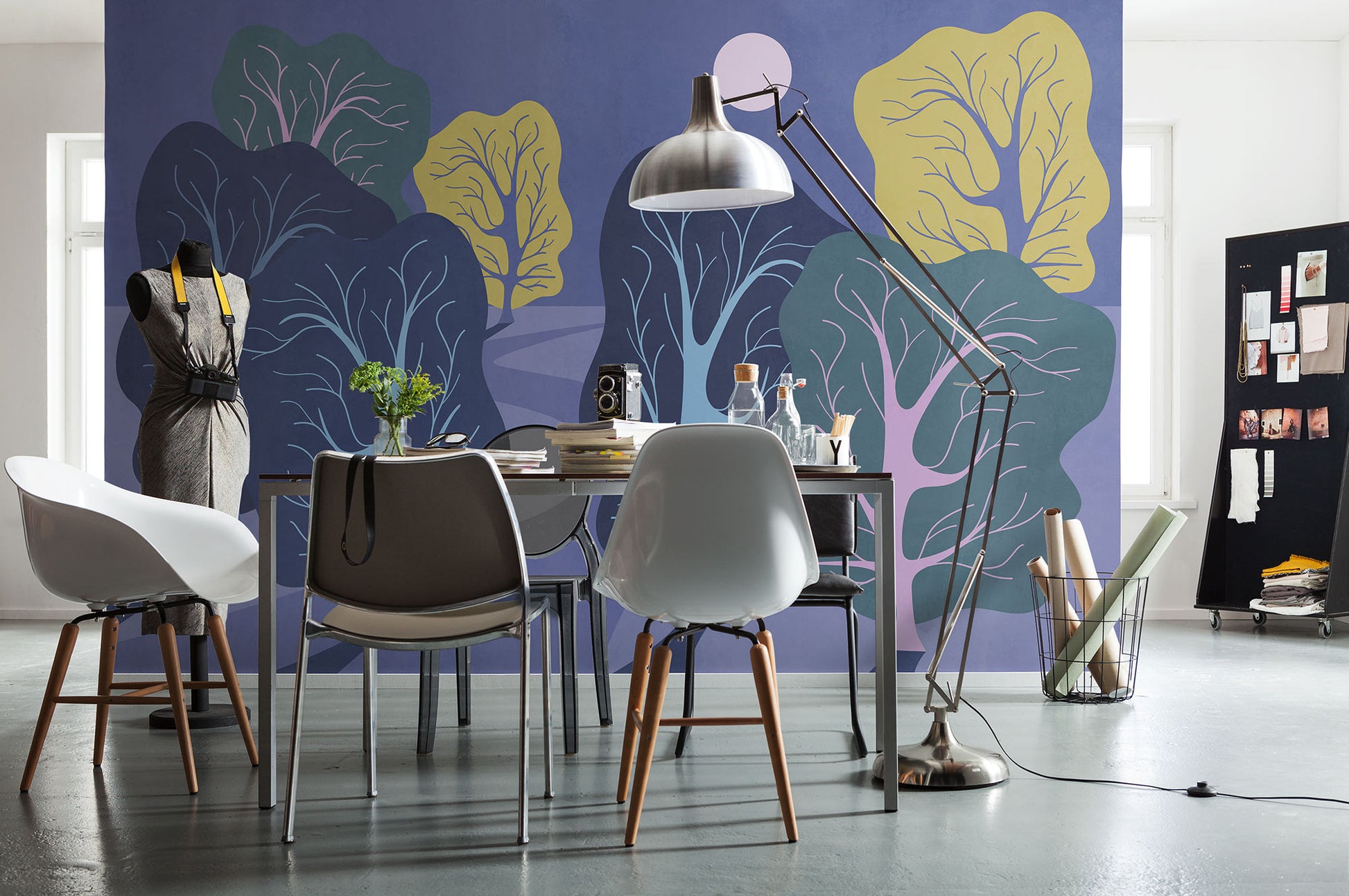 Blue Painted Forest Childrens Bedroom Non-woven photo wallpaper